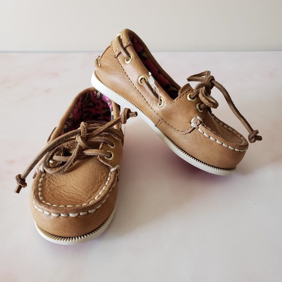 New *SPERRY* Baby Girl *Audrey* Brown Leather Loafers Shoes US 5M UK 4.5  EU 21 - Picture 1 of 7